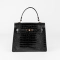Vicenza Grande Top-Handle Satchel – Black Croc-Embossed Leather