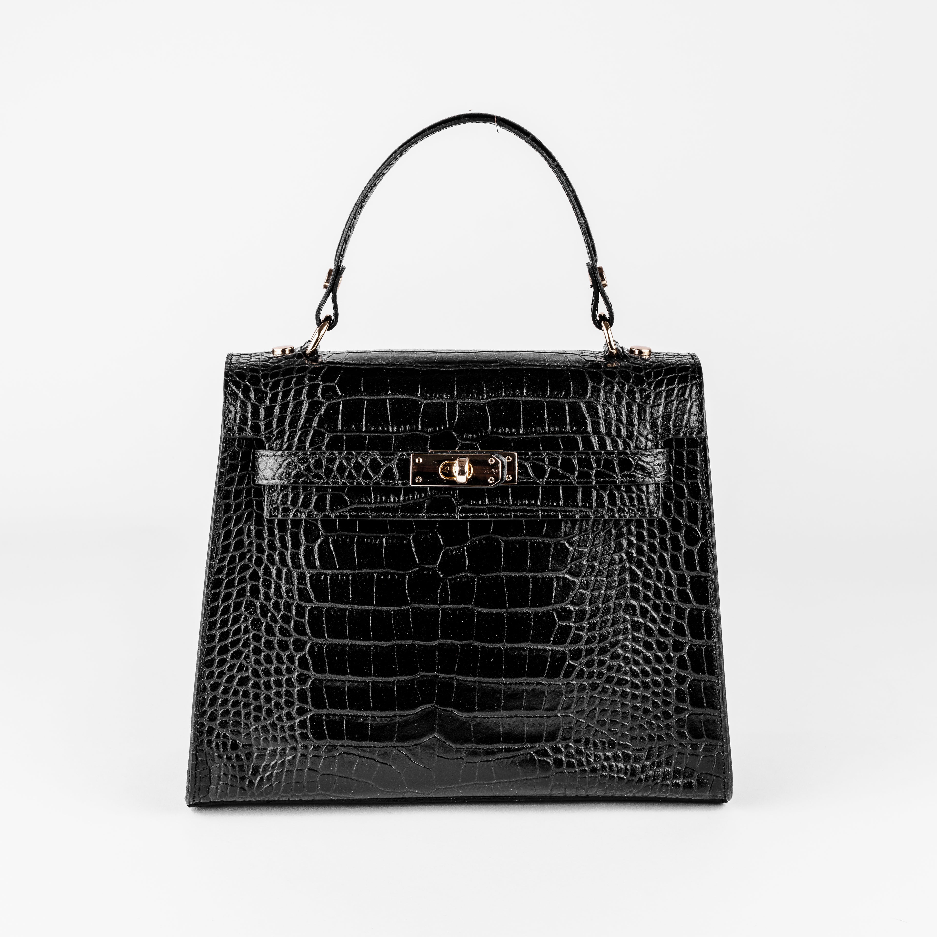 Vicenza Grande Top-Handle Satchel – Black Croc-Embossed Leather