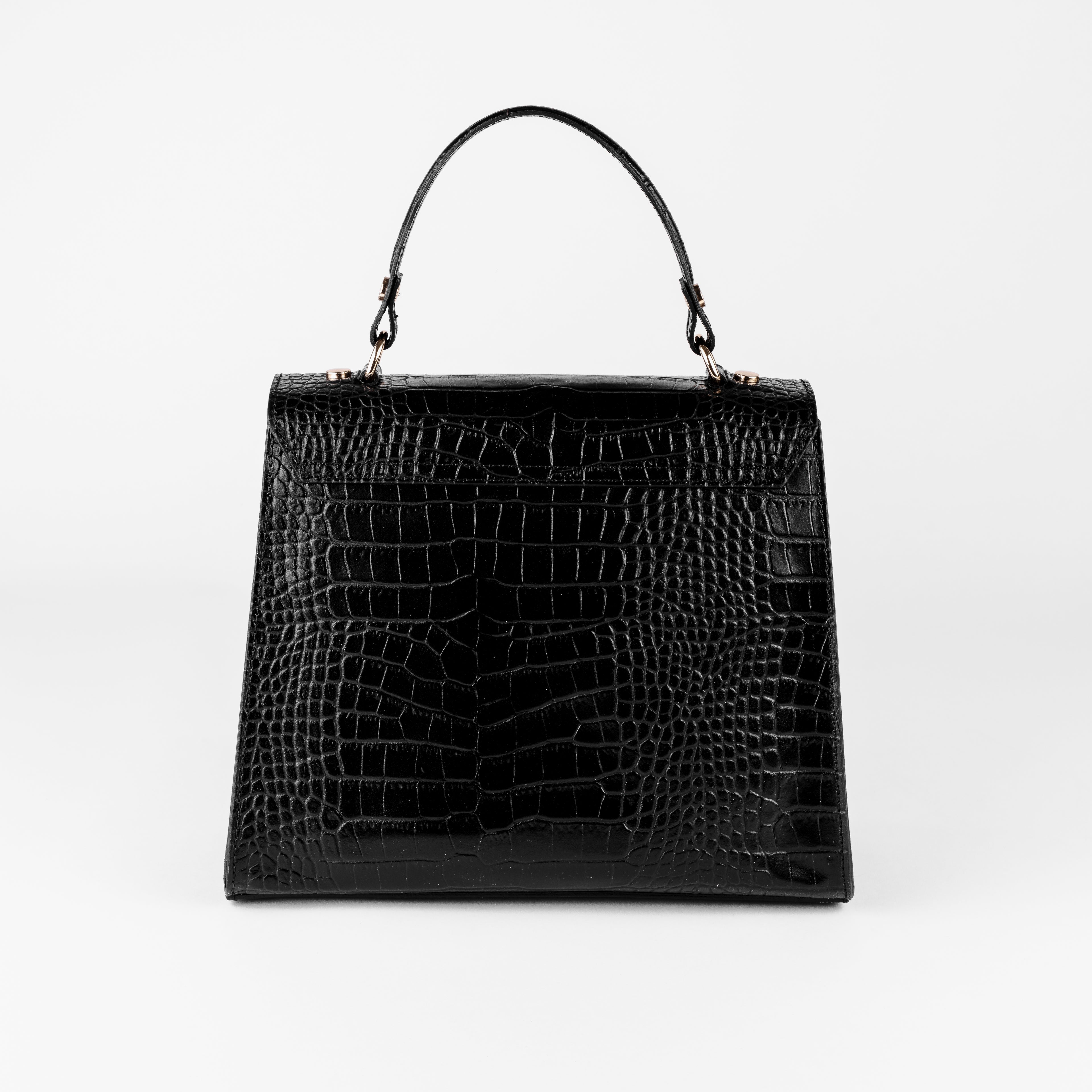 Vicenza Grande Top-Handle Satchel – Black Croc-Embossed Leather