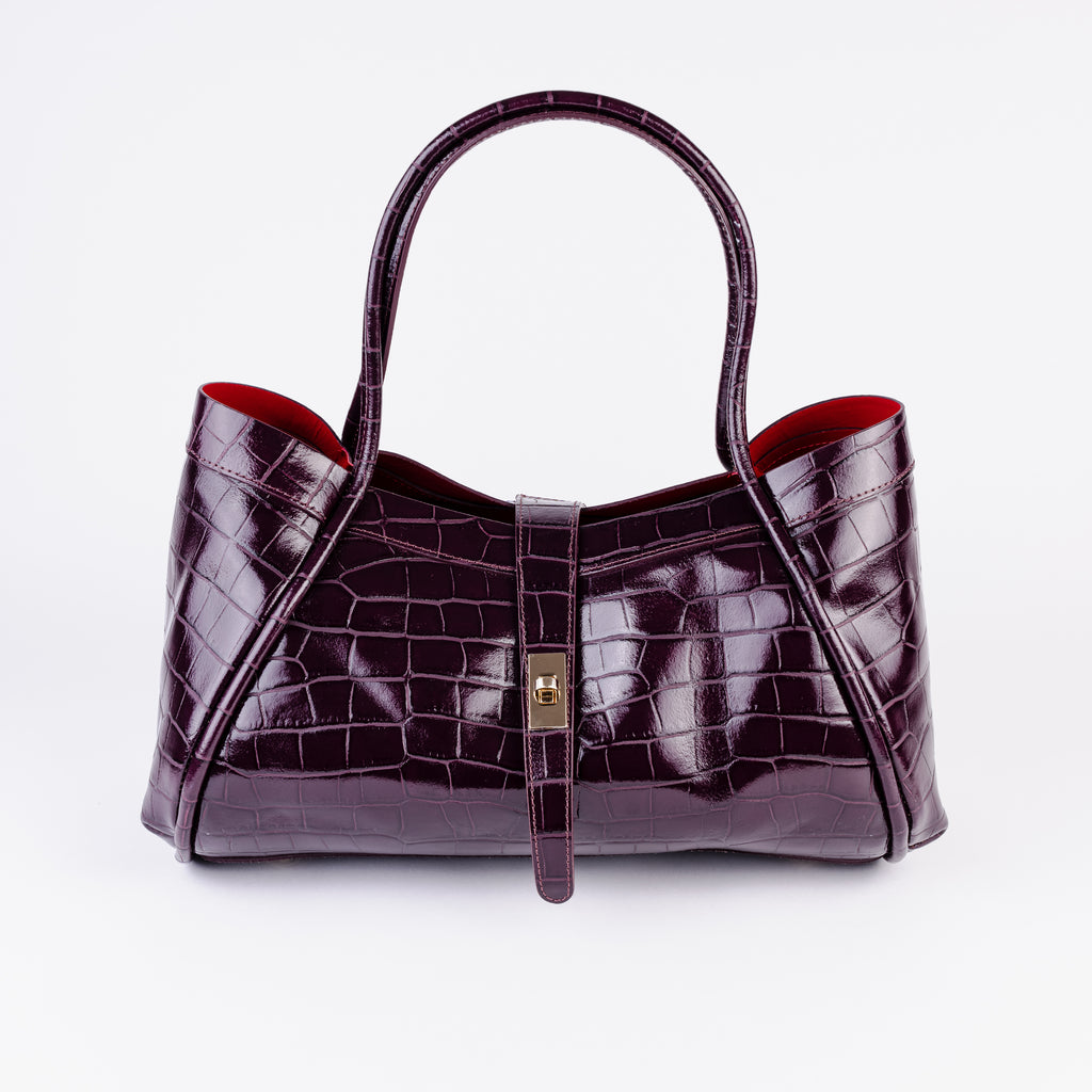 Milano Burgundy Croc Lockstrap Tote