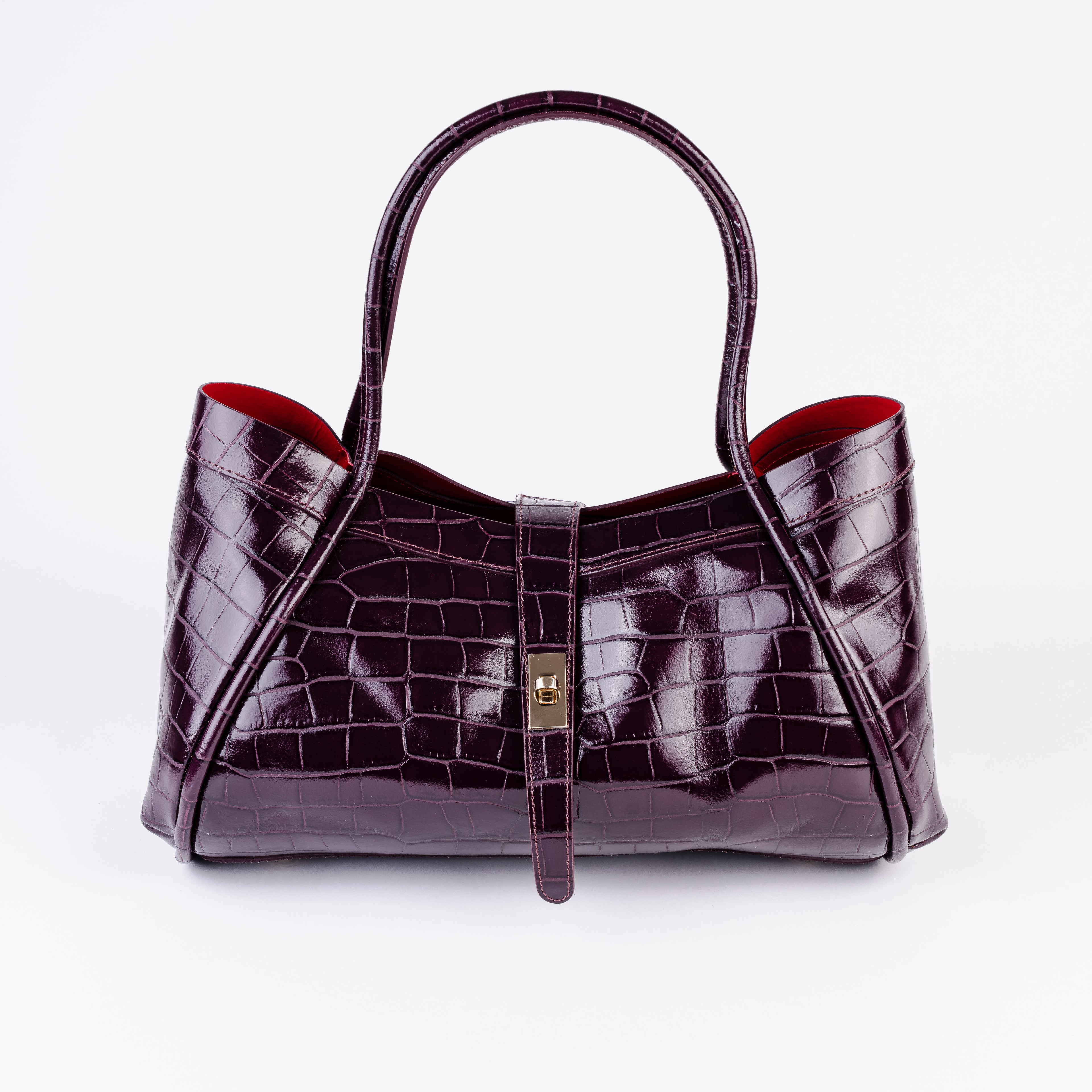 Milano Burgundy Croc Lockstrap Tote