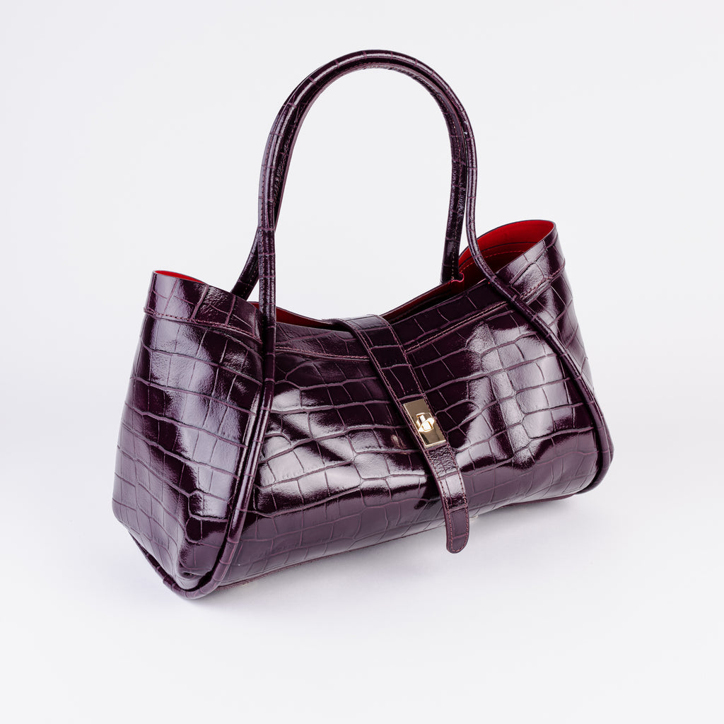Milano Burgundy Croc Lockstrap Tote