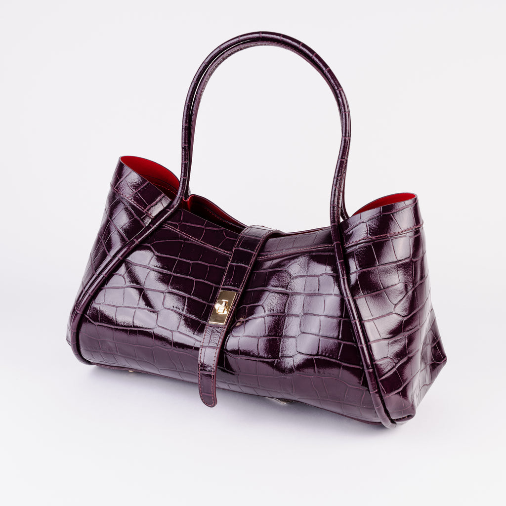 Milano Burgundy Croc Lockstrap Tote