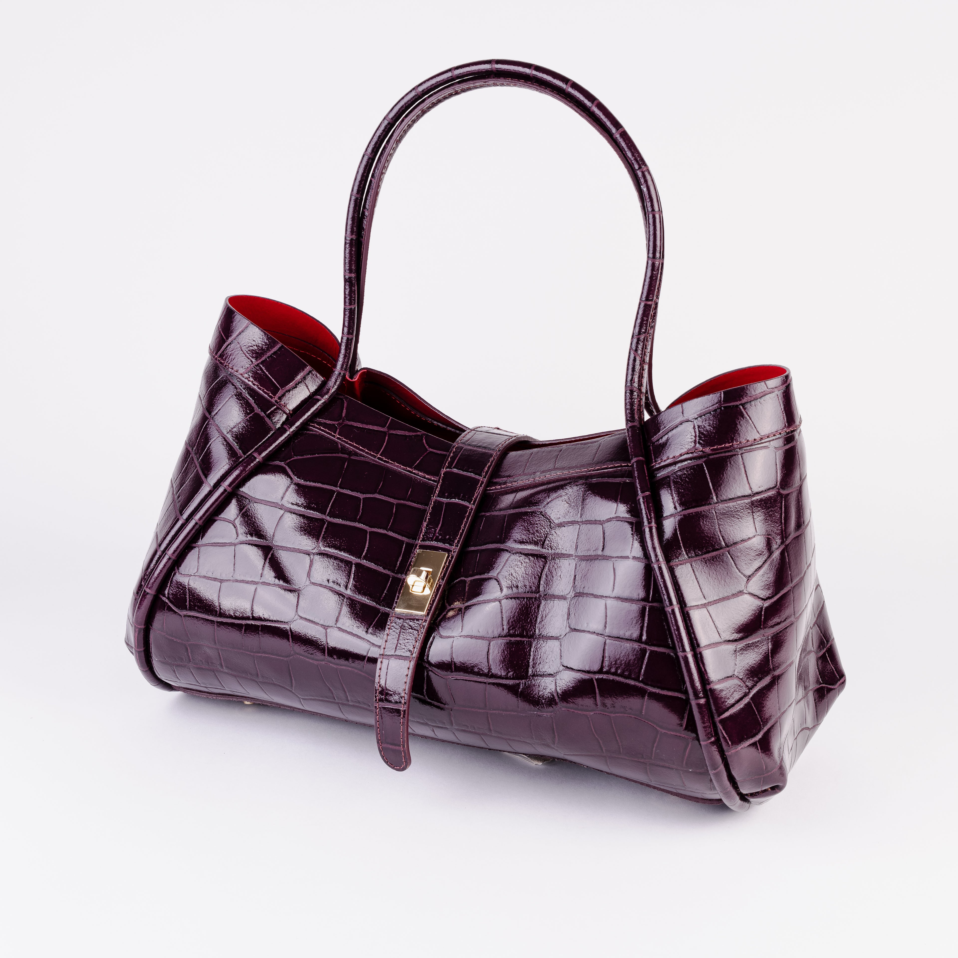 Milano Burgundy Croc Lockstrap Tote