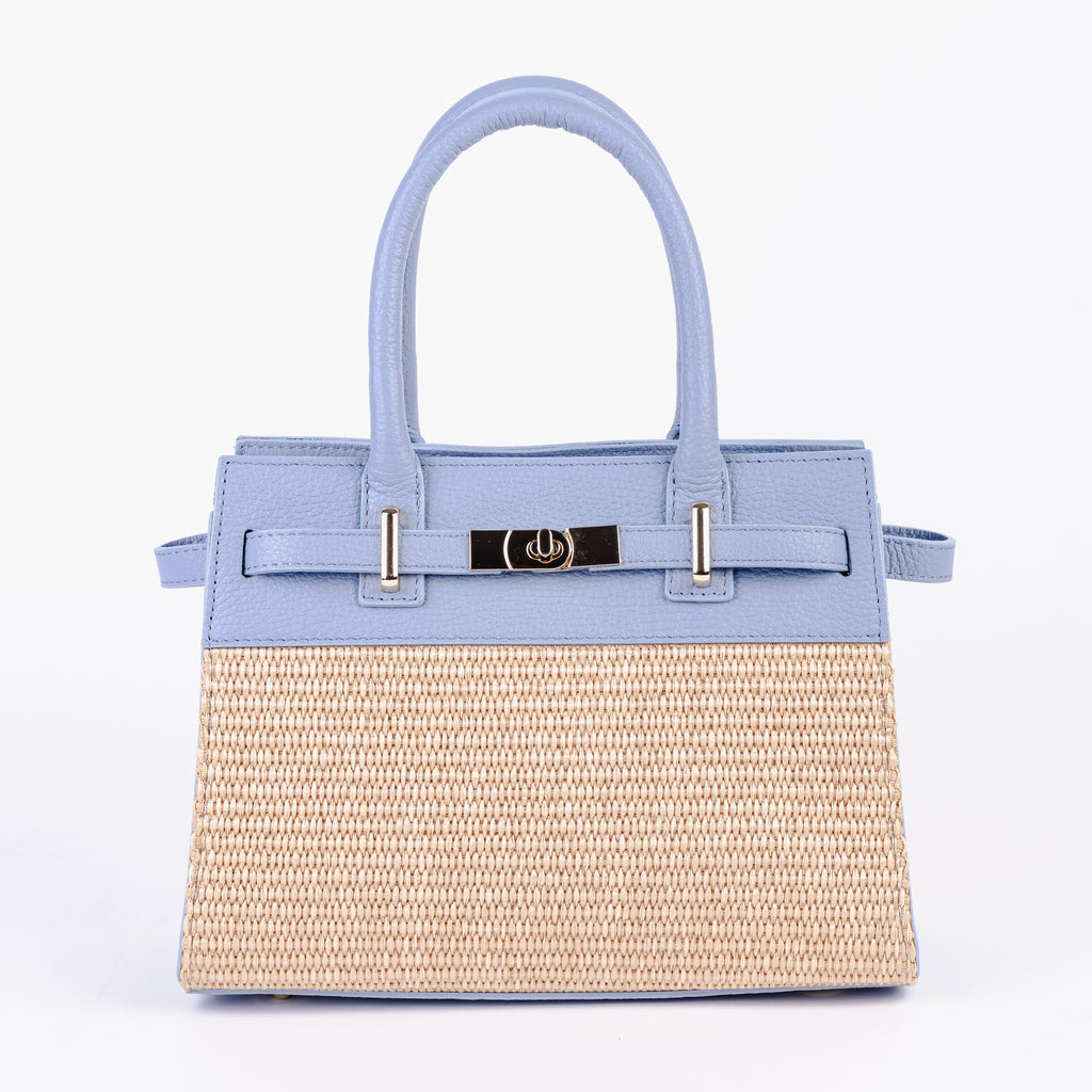 ARVÉRO Mini Riviera – Sky Blue Raffia & Italian Leather