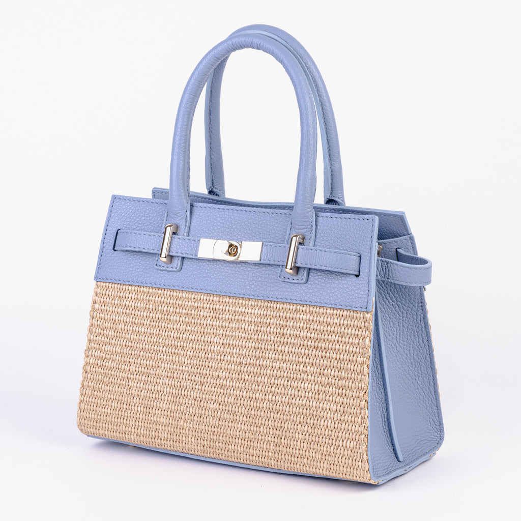 ARVÉRO Mini Riviera – Sky Blue Raffia & Italian Leather