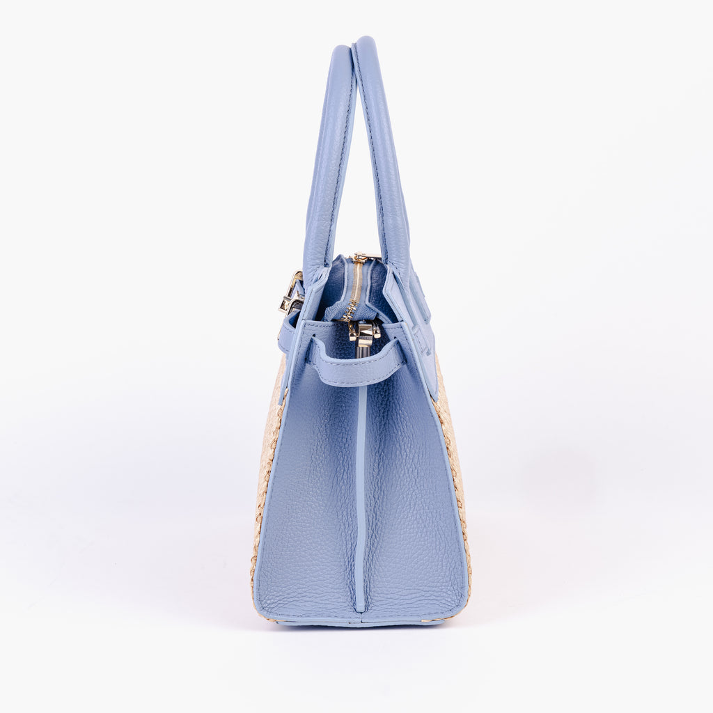ARVÉRO Mini Riviera – Sky Blue Raffia & Italian Leather