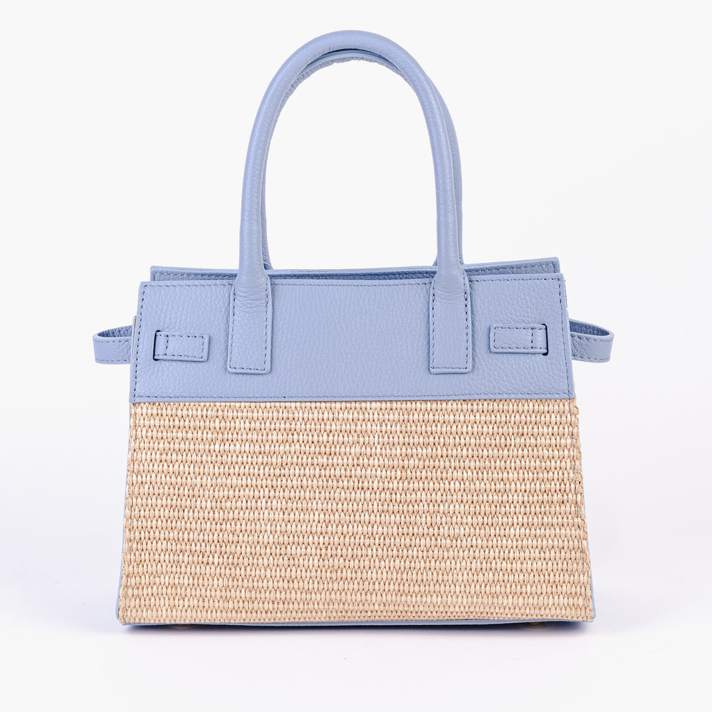 ARVÉRO Mini Riviera – Sky Blue Raffia & Italian Leather