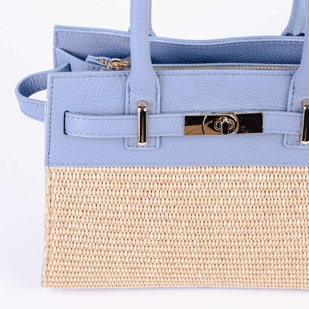 ARVÉRO Mini Riviera – Sky Blue Raffia & Italian Leather