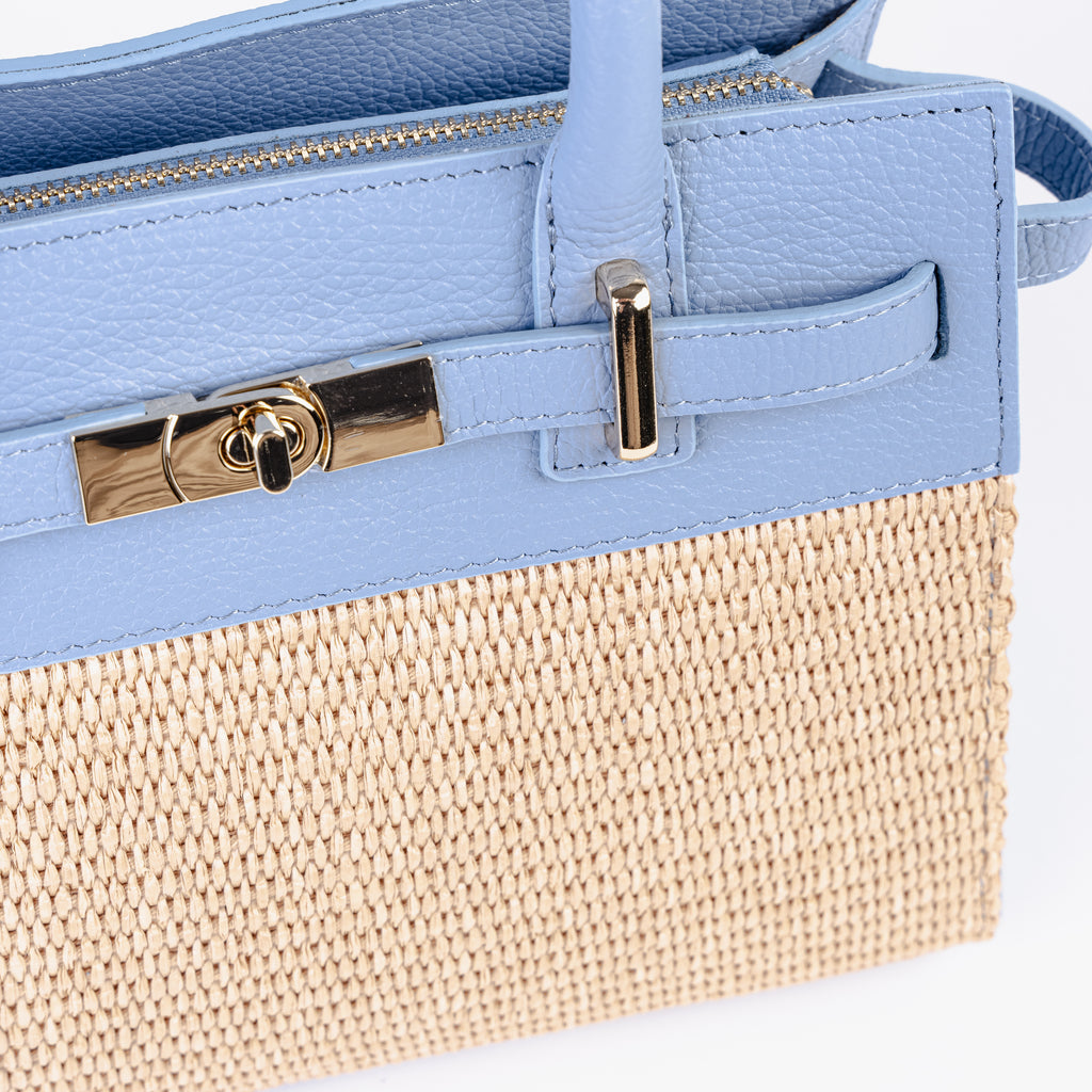 ARVÉRO Mini Riviera – Sky Blue Raffia & Italian Leather
