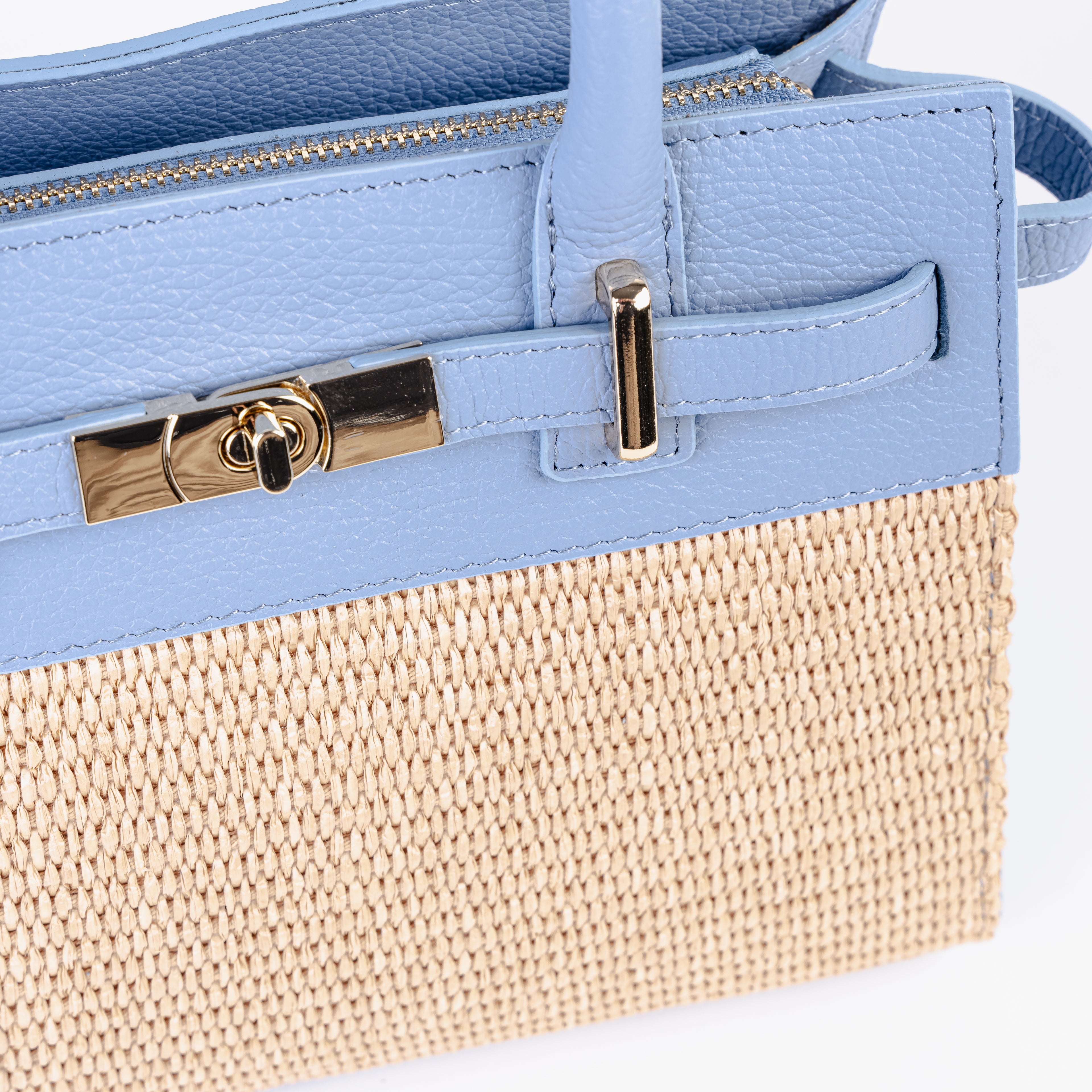 ARVÉRO Mini Riviera – Sky Blue Raffia & Italian Leather