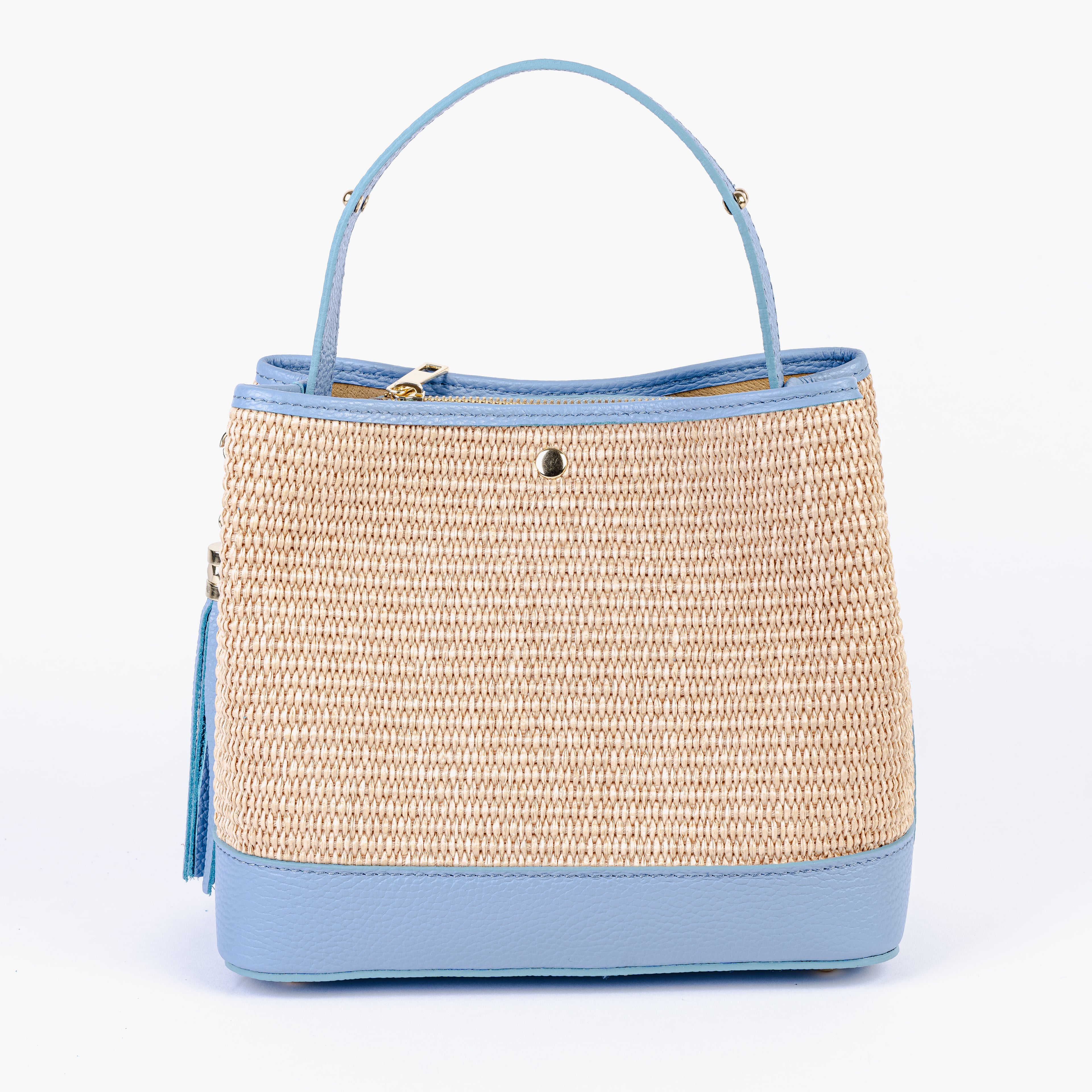 ARVÉRO Capri Tote – Sky Blue Raffia & Italian Leather