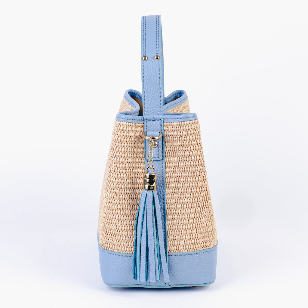 ARVÉRO Capri Tote – Sky Blue Raffia & Italian Leather