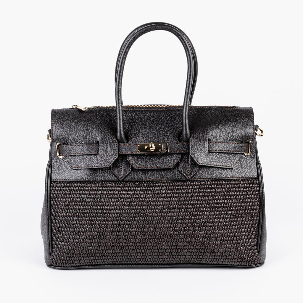 ARVÉRO Riviera Birkin – Black Raffia & Italian Leather