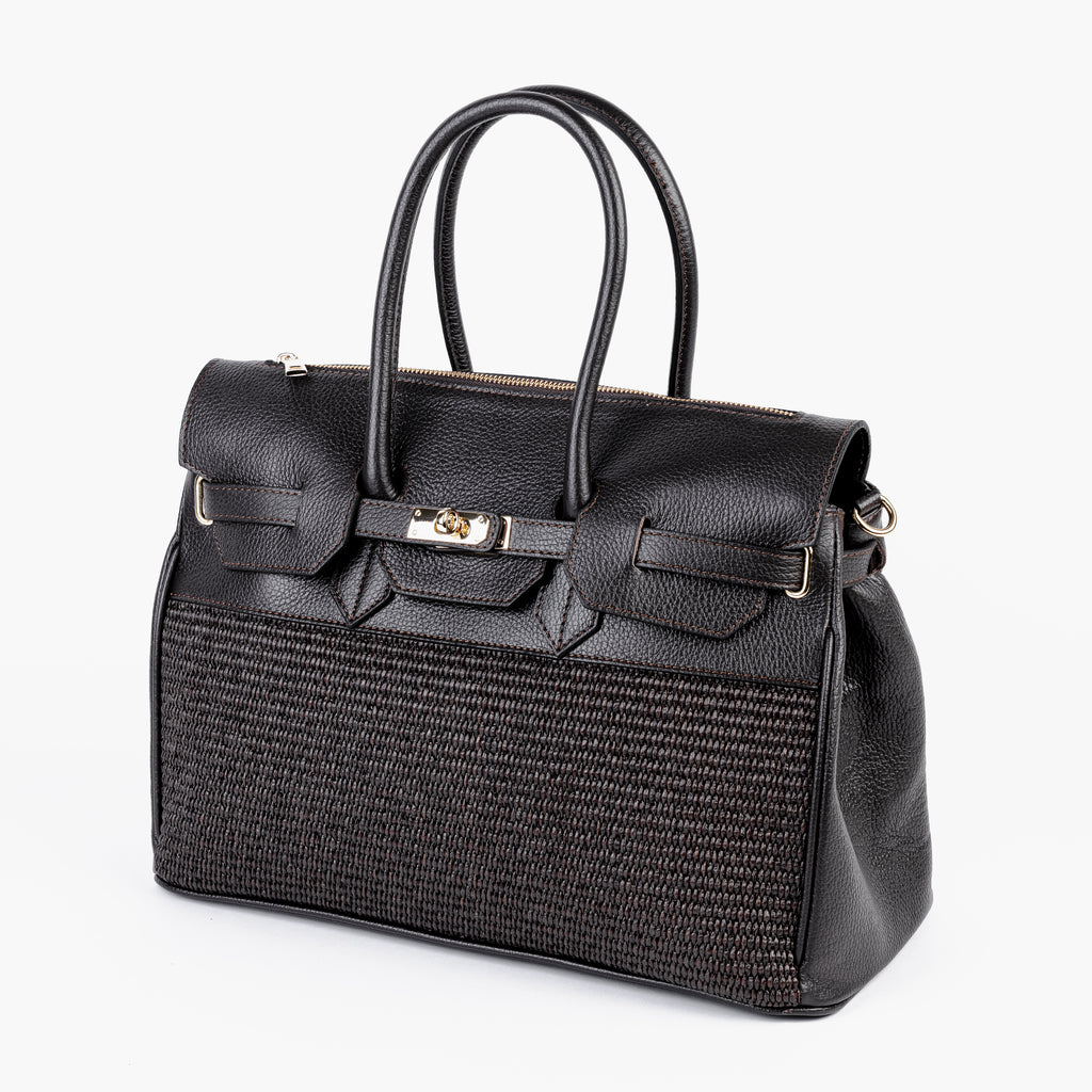 ARVÉRO Riviera Birkin – Black Raffia & Italian Leather