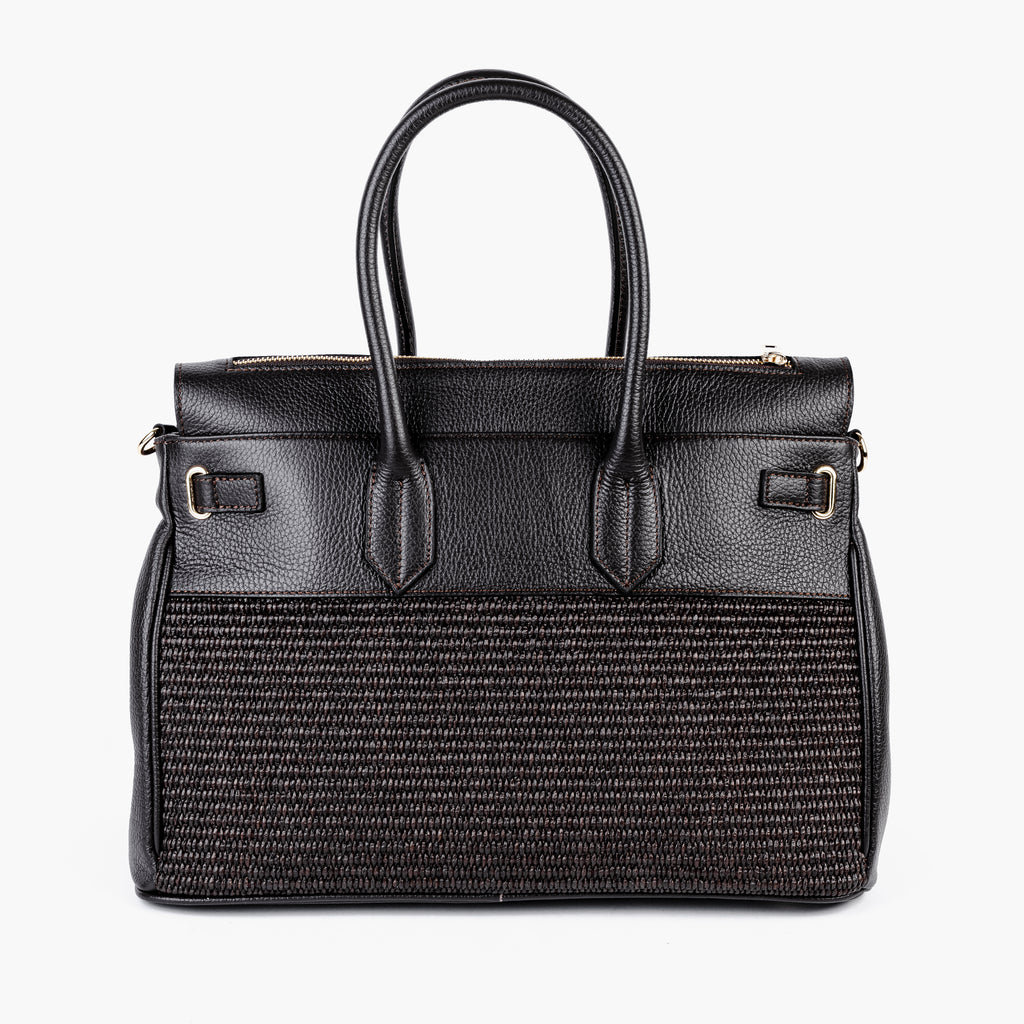 ARVÉRO Riviera Birkin – Black Raffia & Italian Leather