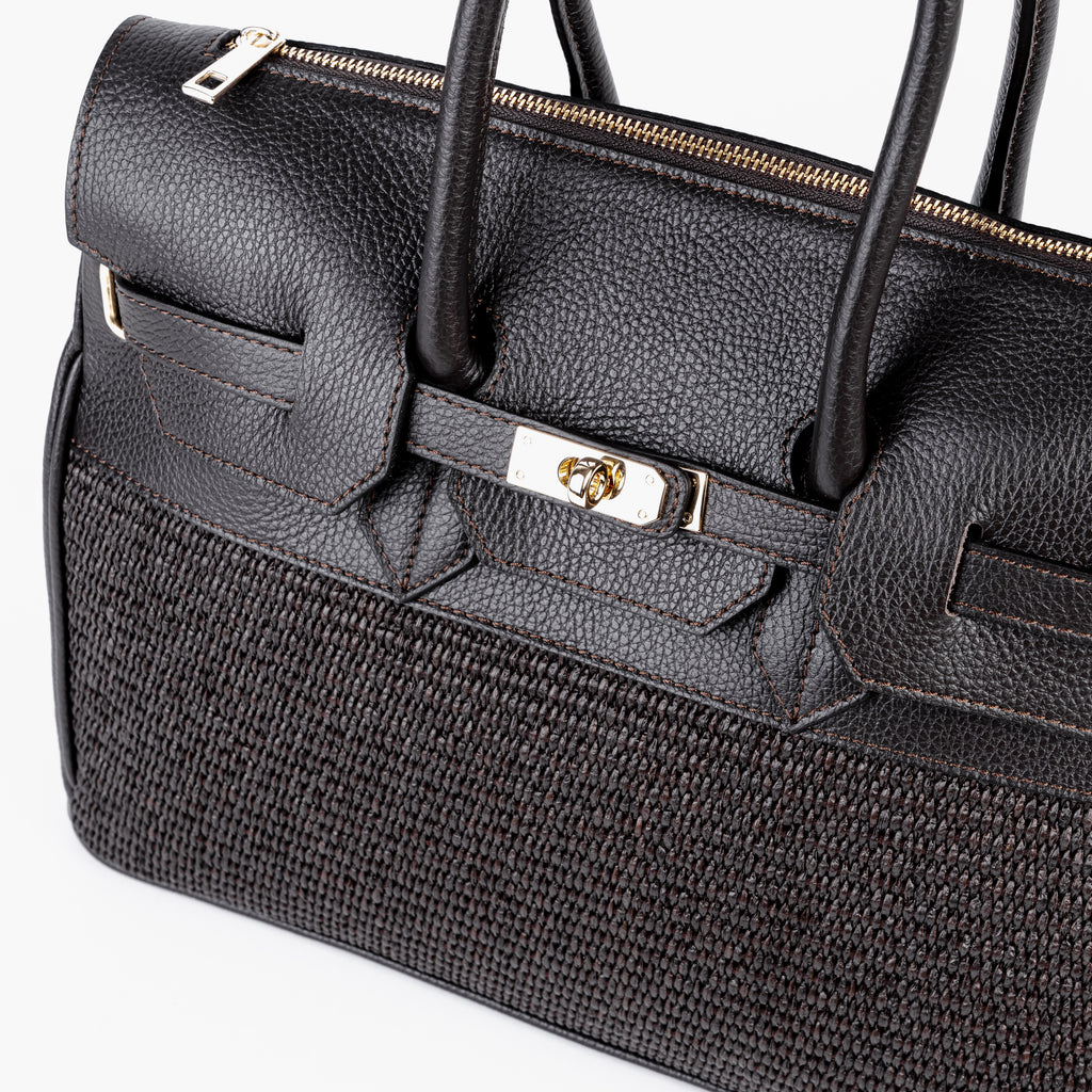 ARVÉRO Riviera Birkin – Black Raffia & Italian Leather