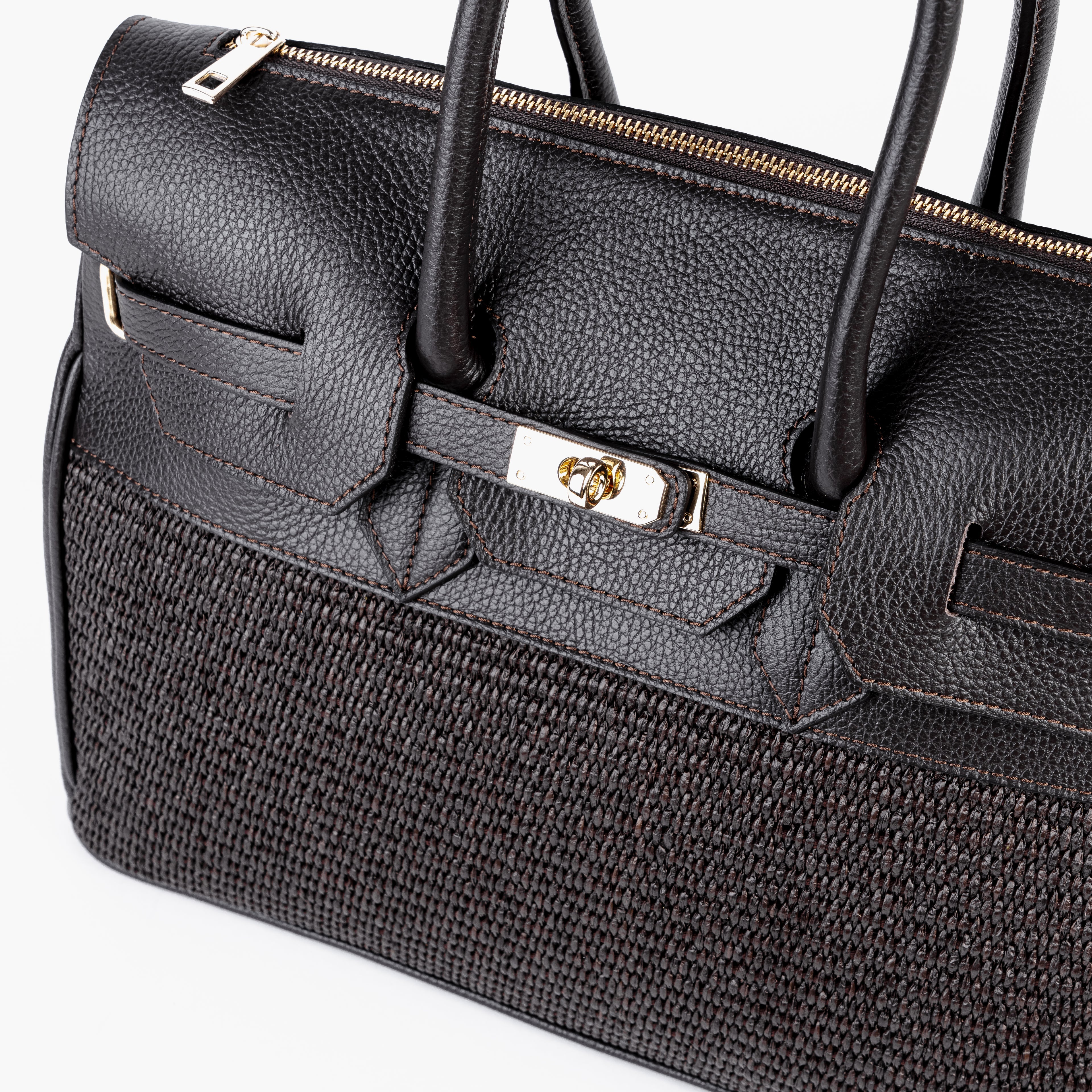 ARVÉRO Riviera Birkin – Black Raffia & Italian Leather