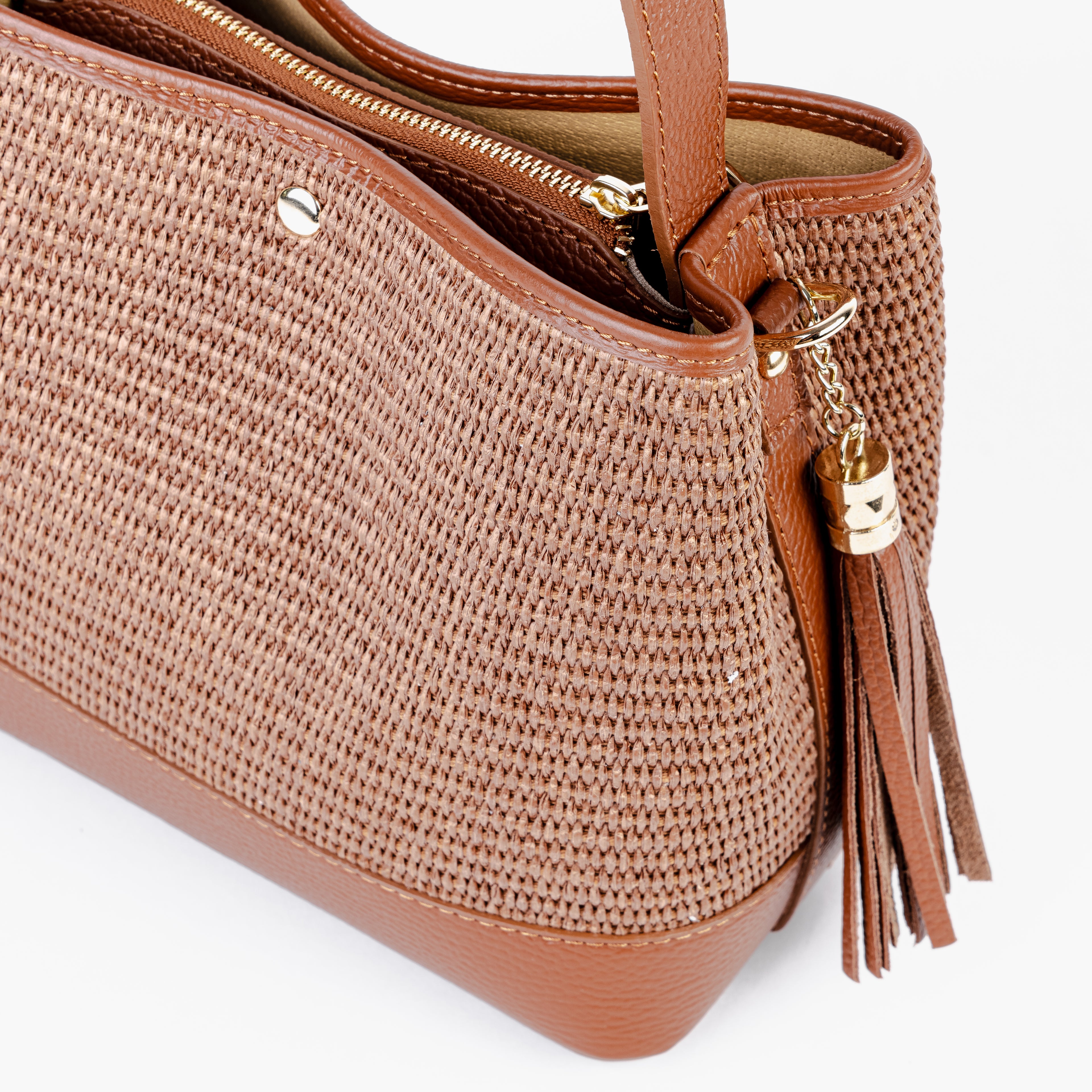 ARVÉRO Siena Bucket – Raffia & Cognac Italian Leather