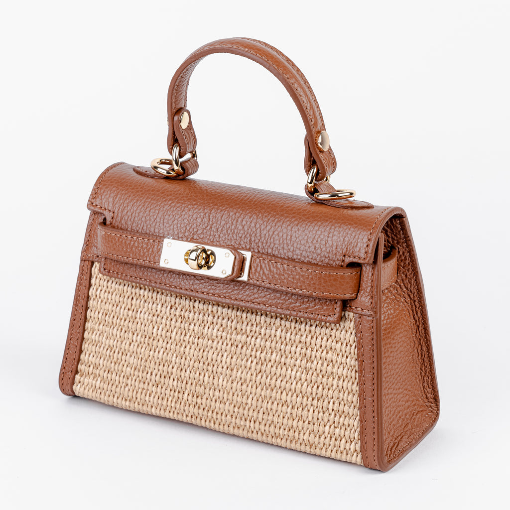 ARVÉRO Mini Firenze – Raffia & Cognac Italian Leather