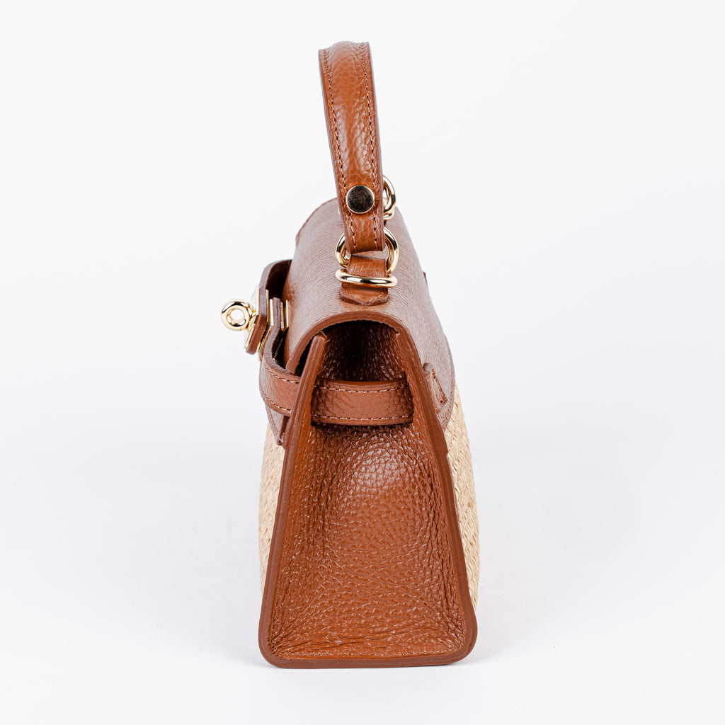 ARVÉRO Mini Firenze – Raffia & Cognac Italian Leather