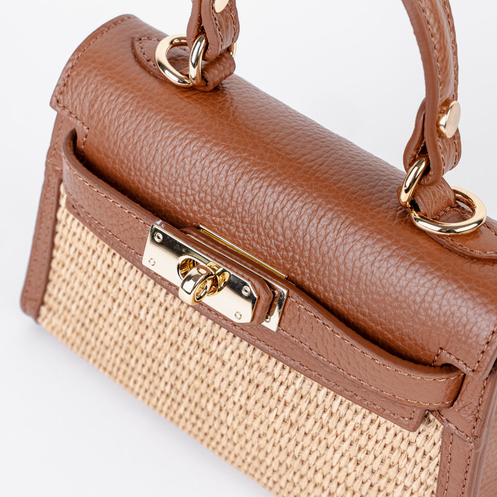 ARVÉRO Mini Firenze – Raffia & Cognac Italian Leather