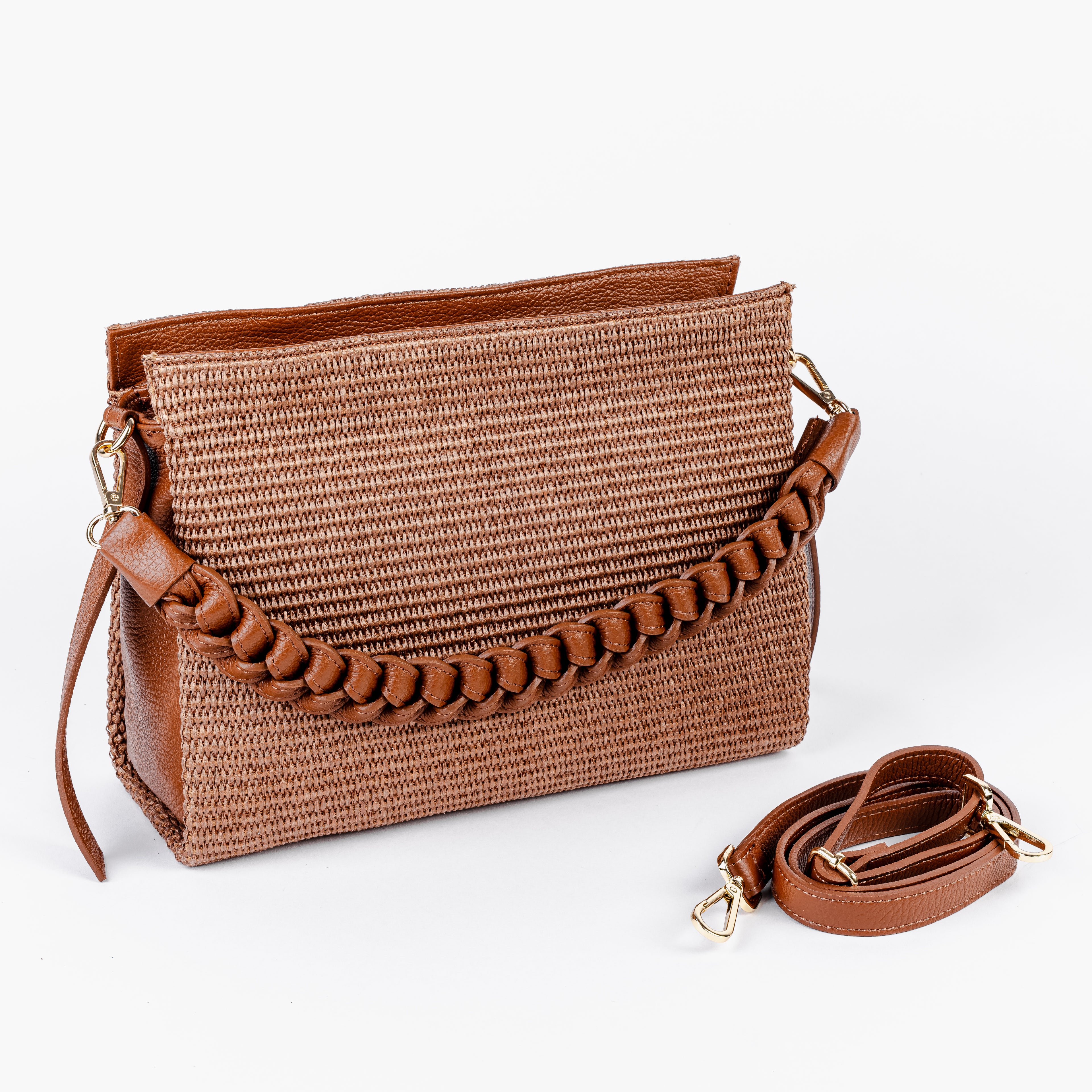 ARVÉRO Amalfi Clutch – Raffia & Braided Italian Leather