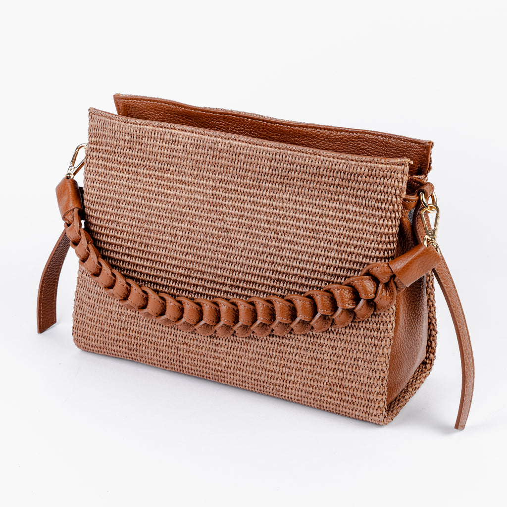 ARVÉRO Amalfi Clutch – Raffia & Braided Italian Leather
