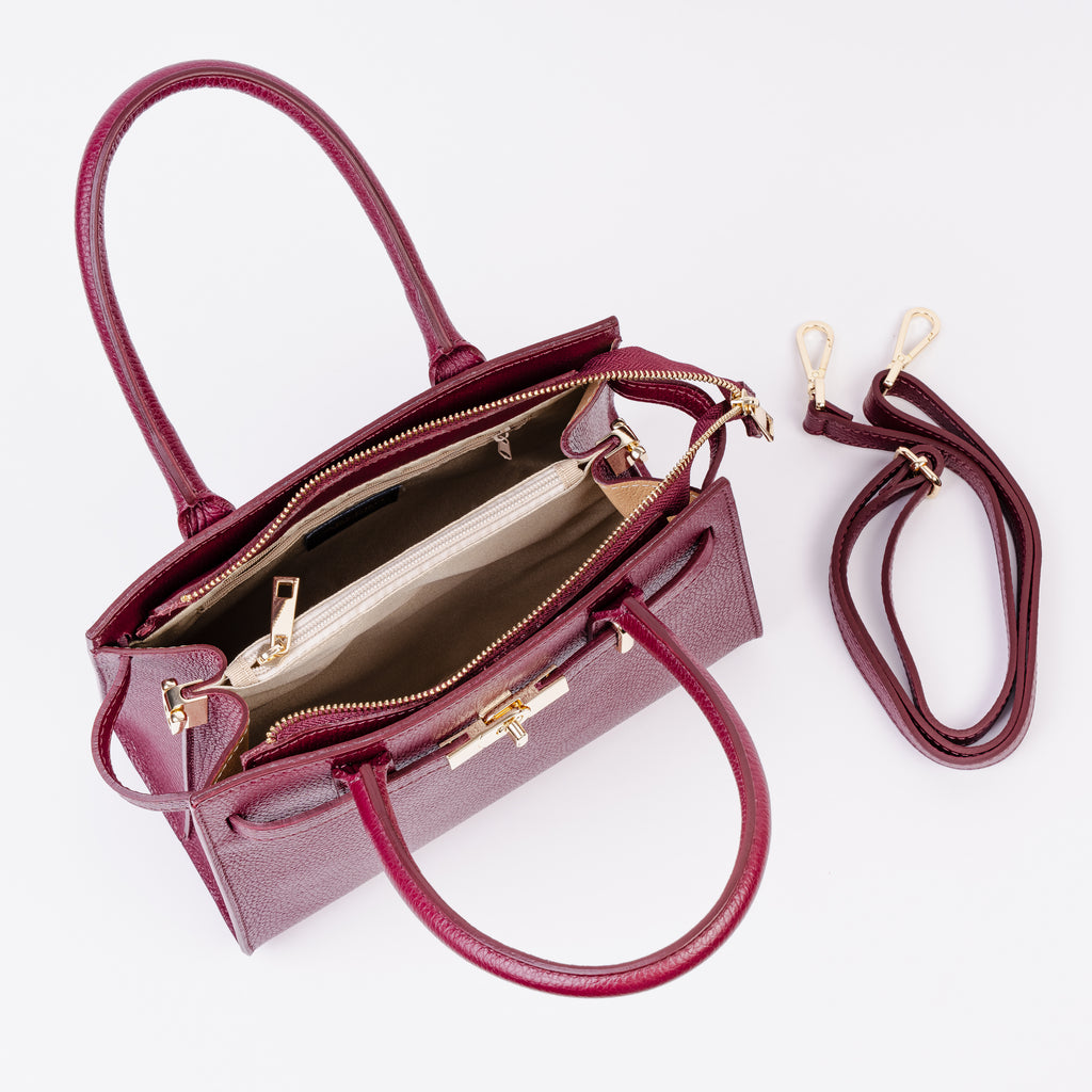 Parma Structured Bag – Premium Togo Leather - Burgundy