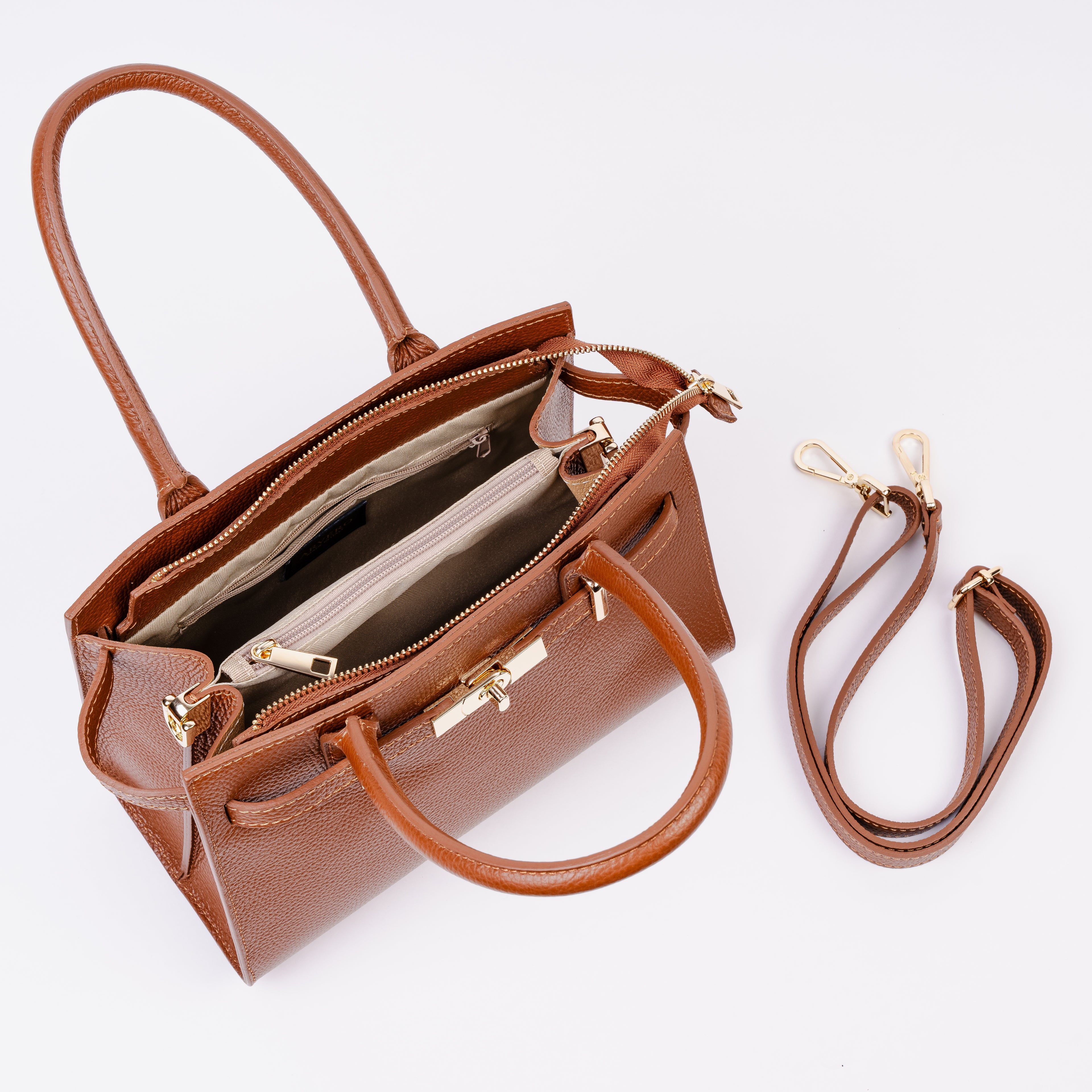 Parma Structured Bag – Premium Togo Leather - Cognac