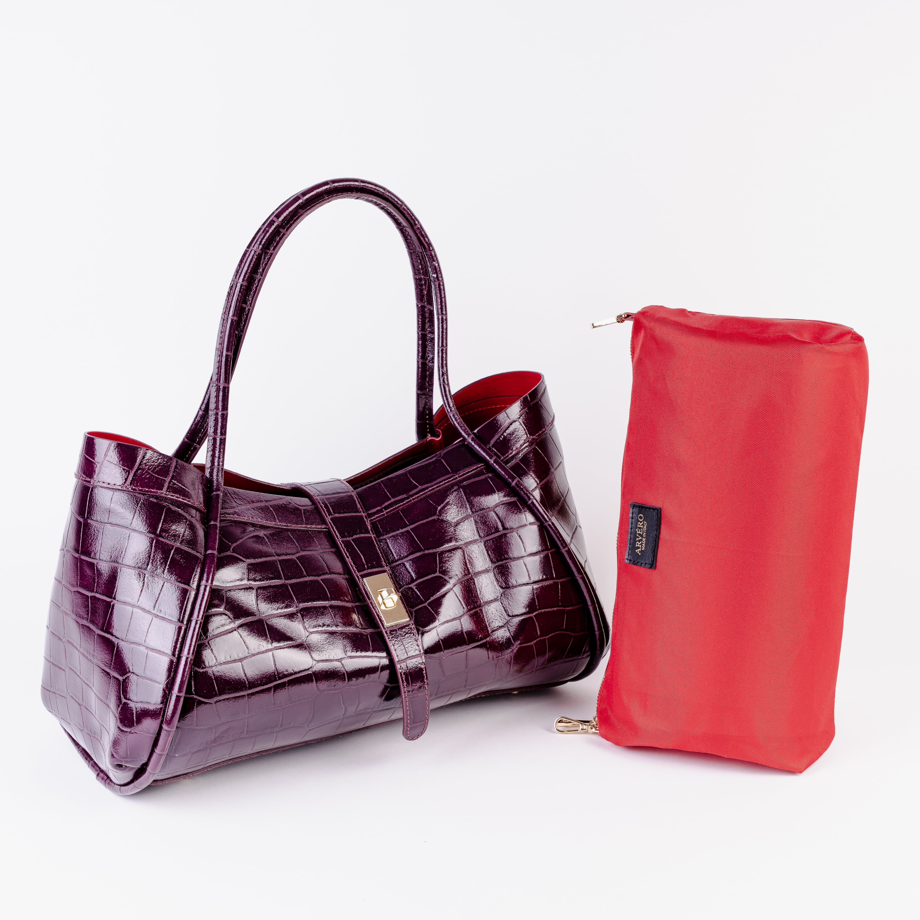 Milano Burgundy Croc Lockstrap Tote