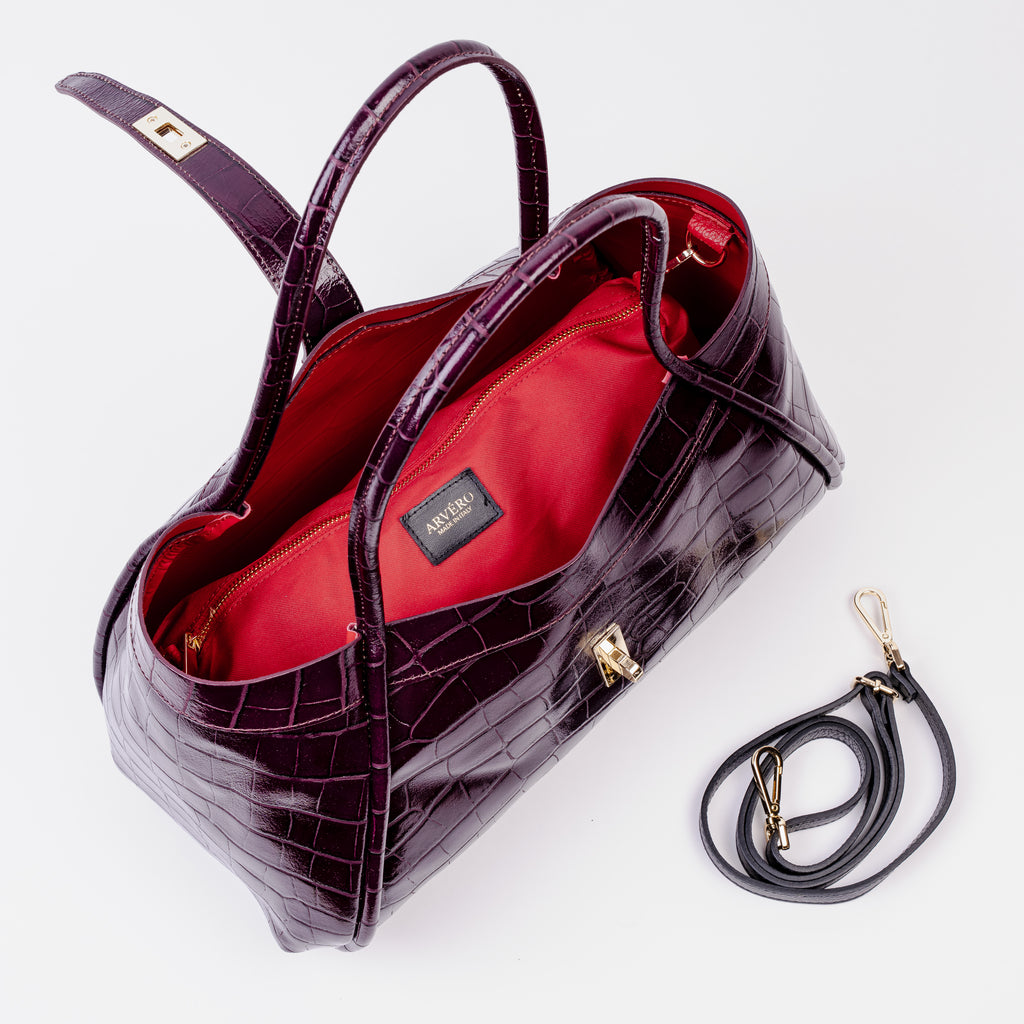 Milano Burgundy Croc Lockstrap Tote