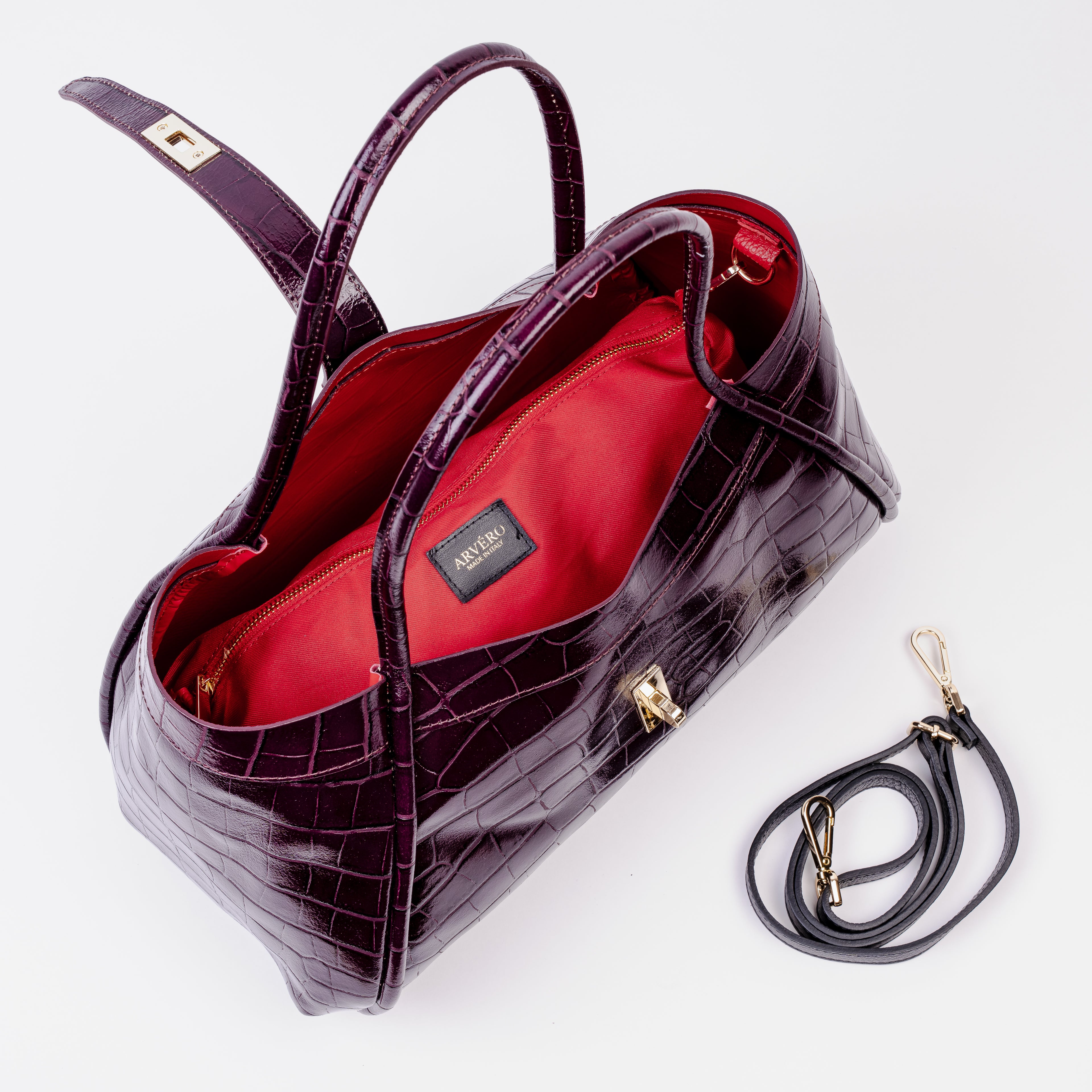 Milano Burgundy Croc Lockstrap Tote