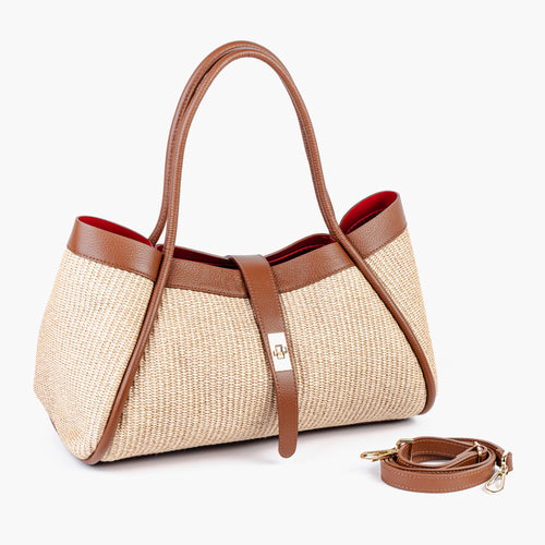 Positano Shoulder Bag in natural handwoven raffia with Italian leather trim by ARVÉRO