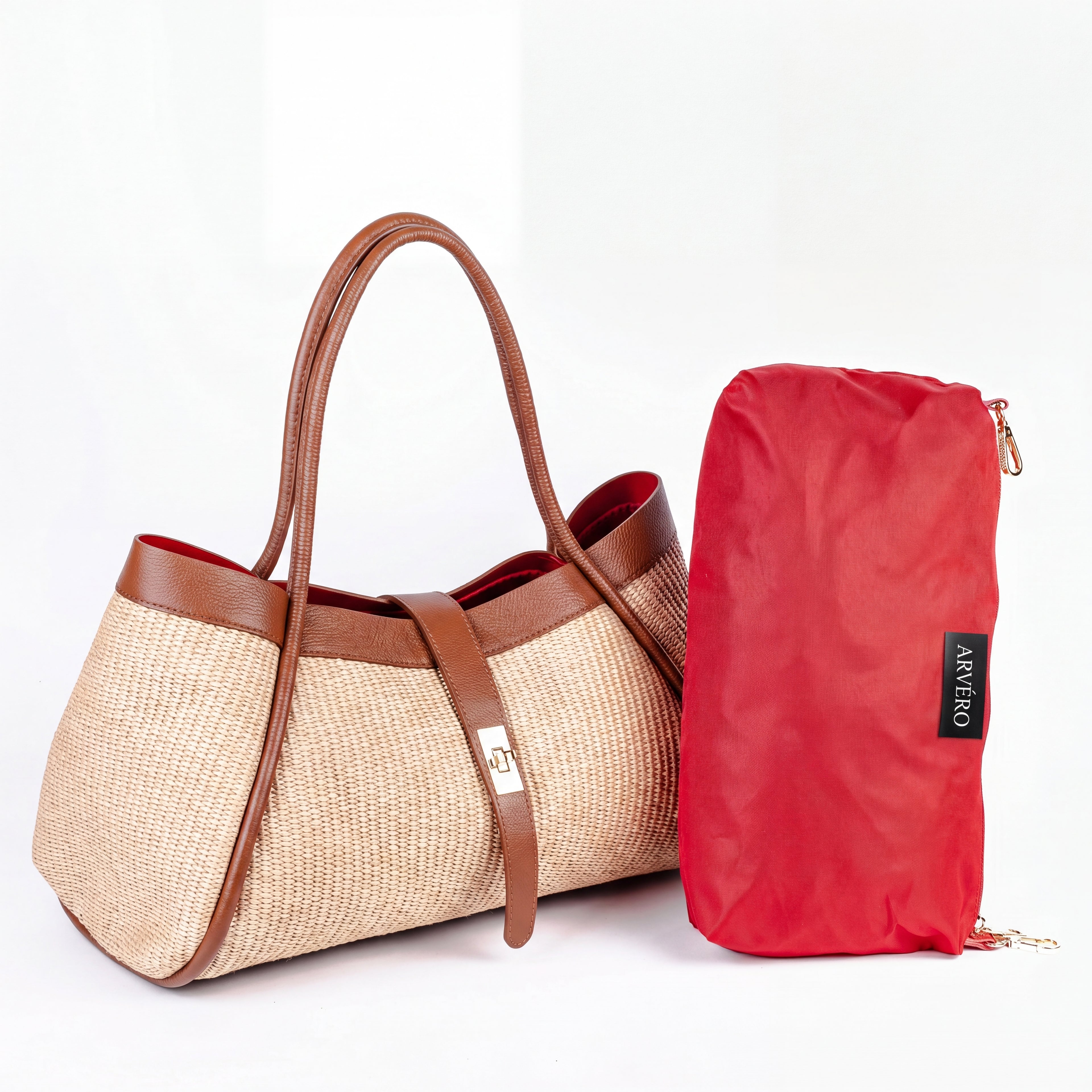 ARVÉRO Positano Shoulder Bag – Natural Raffia & Italian Leather